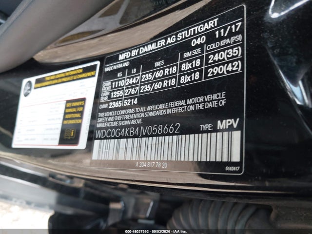46027992 :رقم المزاد ، WDC0G4KB4JV058662 vin ، 2018 Mercedes-benz Glc 300 4matic مزاد بيع