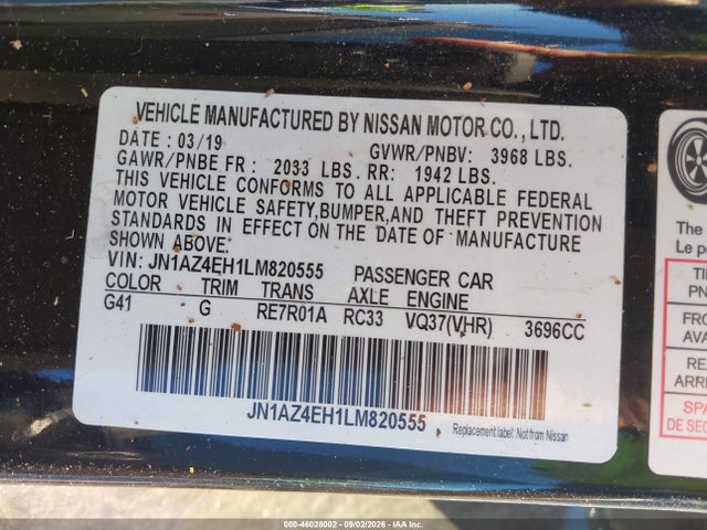 Продаж на аукціоні авто 2020 Nissan 370z 7-speed Automatic, vin: JN1AZ4EH1LM820555, номер лоту: 46028002