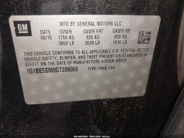 1G1BE5SM0G7288068 Chevrolet Cruze Lt Auto