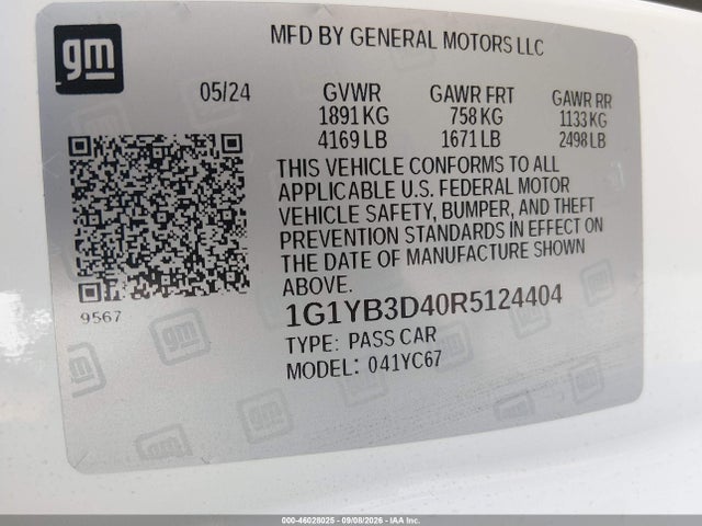 1G1YB3D40R5124404 Chevrolet Corvette Stingray Rwd 2lt