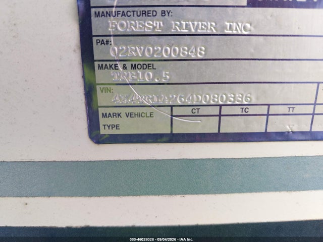 46028028 :رقم المزاد ، 4X4TRLA264D080336 vin ، 2004 Forest River Other مزاد بيع