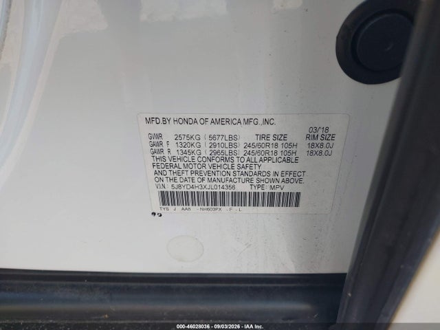 Продаж на аукціоні авто 2018 Acura Mdx, vin: 5J8YD4H3XJL014356, номер лоту: 46028036