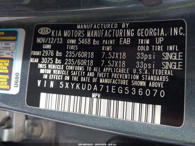 KIA Sorento Ex V6 2014 5XYKUDA71EG536070 Image 9