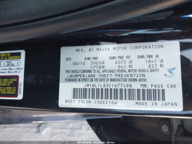 Aukcja sprzedaży 2012 Mazda Mazda3 I Touring, vin: JM1BL1L83C1677498, numer aukcji: 46028056