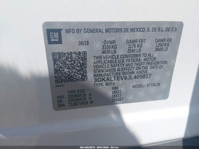 Aukcja sprzedaży 2018 Gmc Terrain Sle, vin: 3GKALTEV9JL405817, numer aukcji: 46028079