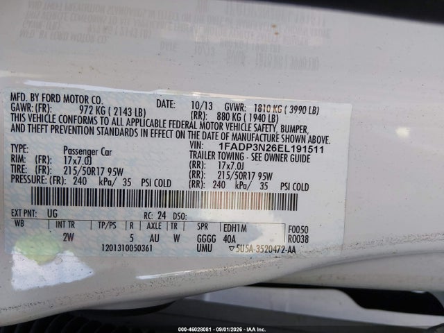 1FADP3N26EL191511 Ford Focus Titanium
