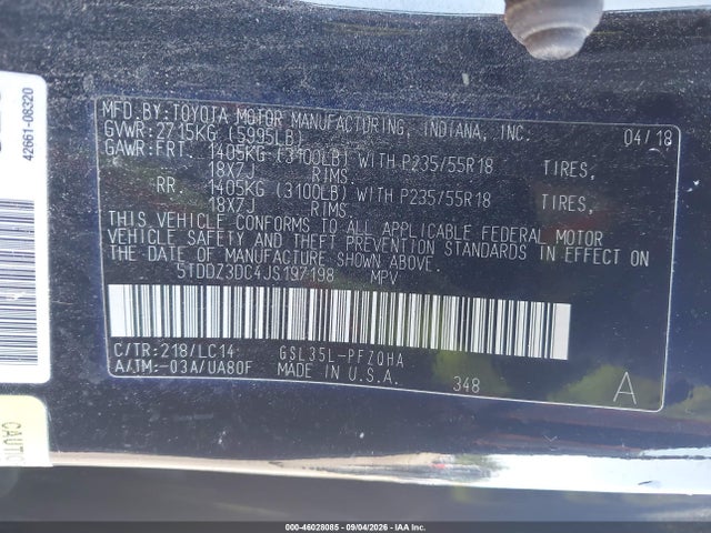 Продажа на аукционе авто 2018 Toyota Sienna Xle 7 Passenger, vin: 5TDDZ3DC4JS197198, номер лота: 46028085