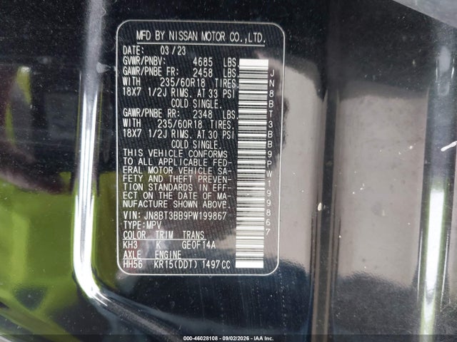 46028108 :رقم المزاد ، JN8BT3BB9PW199867 vin ، 2023 Nissan Rogue Sv Intelligent Awd مزاد بيع