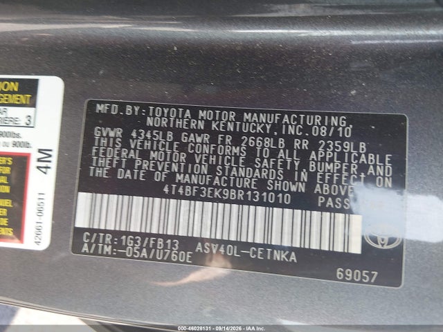 46028131 :رقم المزاد ، 4T4BF3EK9BR131010 vin ، 2011 Toyota Camry Le مزاد بيع