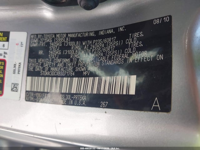 2011 Toyota Sienna Le V6 მანქანა იყიდება აუქციონზე, vin: 5TDKK3DCXBS071764, აუქციონის ნომერი: 46028132