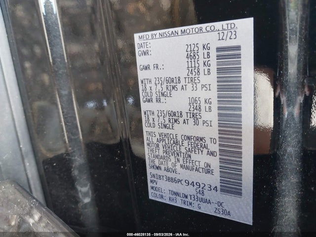 46028135 :رقم المزاد ، 5N1BT3BB6PC949234 vin ، 2023 Nissan Rogue Sv Intelligent Awd مزاد بيع
