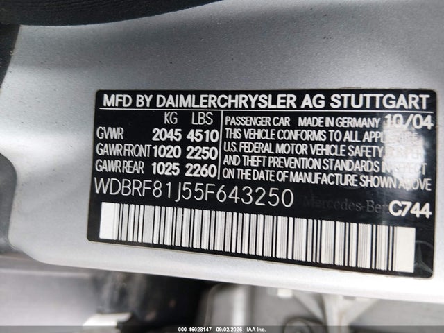 Продажа на аукционе авто 2005 Mercedes-benz C 240 Luxury 4matic, vin: WDBRF81J55F643250, номер лота: 46028147