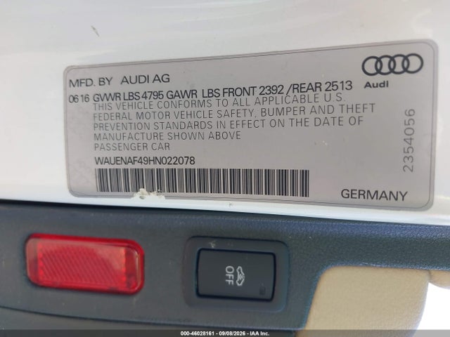 Продажа на аукционе авто 2017 Audi A4 Premium Plus, vin: WAUENAF49HN022078, номер лота: 46028161
