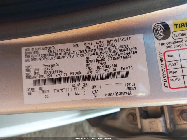 Продажа на аукционе авто 2014 Ford Fiesta S, vin: 3FADP4AJ5EM244569, номер лота: 46028172