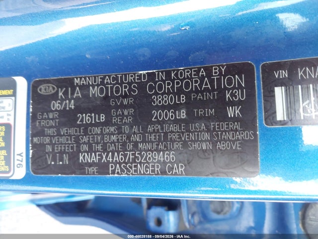 Auction sale of the 2015 Kia Forte Lx, vin: KNAFX4A67F5289466, lot number: 46028188