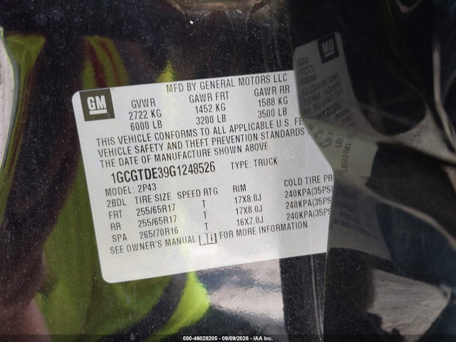 Aukcja sprzedaży 2016 Chevrolet Colorado Z71, vin: 1GCGTDE39G1248526, numer aukcji: 46028205