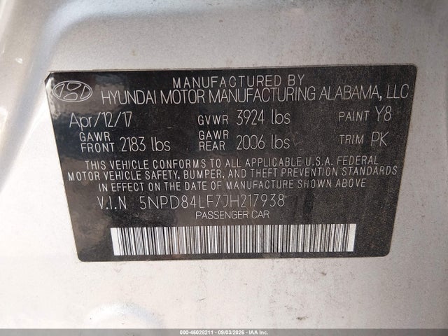 2018 Hyundai Elantra Sel მანქანა იყიდება აუქციონზე, vin: 5NPD84LF7JH217938, აუქციონის ნომერი: 46028211