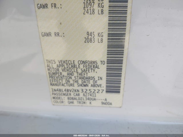 Aukcja sprzedaży 2019 Nissan Altima 2.5 S, vin: 1N4BL4BV2KN325227, numer aukcji: 46028244