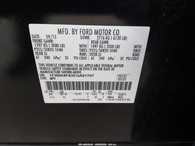 46028248 :رقم المزاد ، 1FM5K8F83EGA91707 vin ، 2014 Ford Explorer Limited مزاد بيع