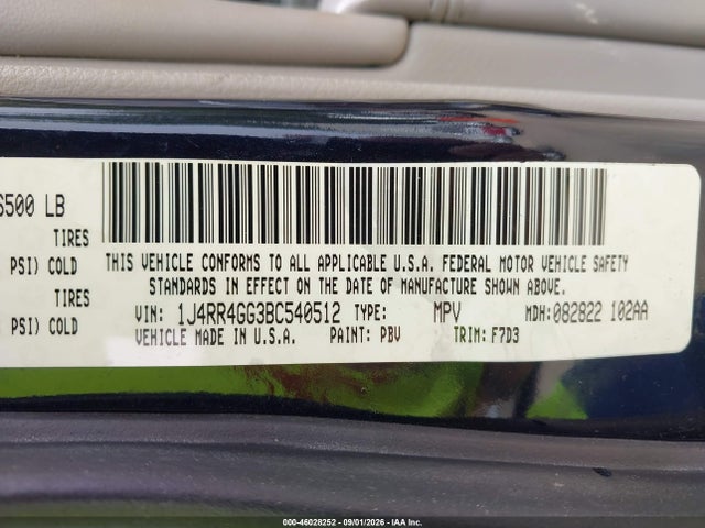 46028252 :رقم المزاد ، 1J4RR4GG3BC540512 vin ، 2011 Jeep Grand Cherokee Laredo مزاد بيع