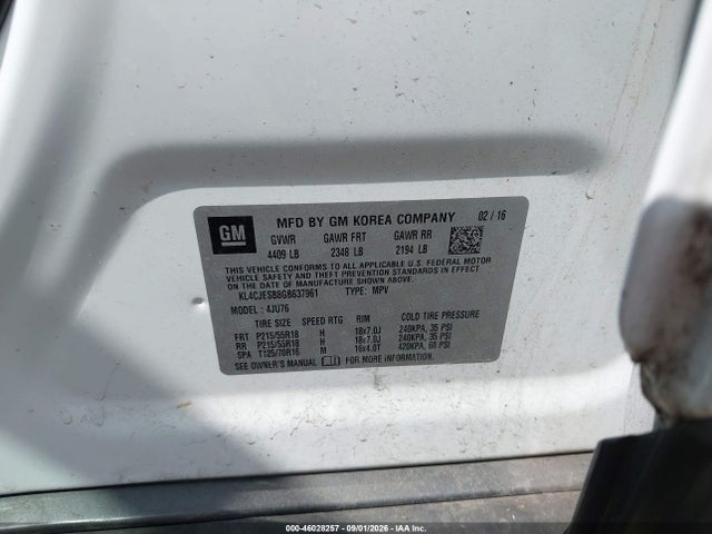 46028257 :رقم المزاد ، KL4CJESB8GB637961 vin ، 2016 Buick Encore مزاد بيع