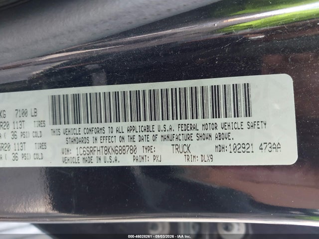 46028261 :رقم المزاد ، 1C6SRFHT8KN688780 vin ، 2019 Ram 1500 Limited  4x4 5'7 Box مزاد بيع