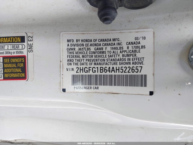 Продажа на аукционе авто 2010 Honda Civic Lx, vin: 2HGFG1B64AH522657, номер лота: 46028263