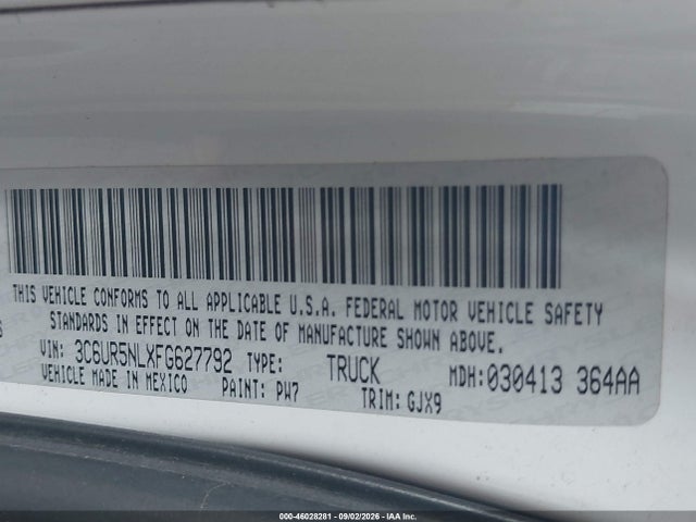 2015 Ram 2500 Laramie მანქანა იყიდება აუქციონზე, vin: 3C6UR5NLXFG627792, აუქციონის ნომერი: 46028281
