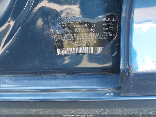 46028290 :رقم المزاد ، 5NPE24AF4FH072986 vin ، 2015 Hyundai Sonata Se مزاد بيع