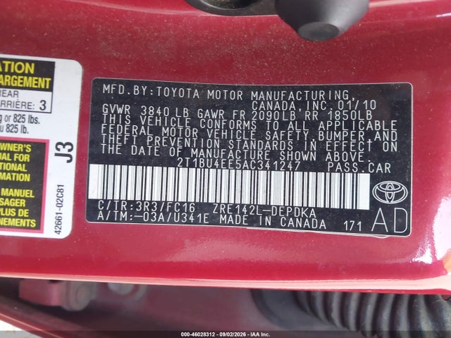 Aukcja sprzedaży 2010 Toyota Corolla Le, vin: 2T1BU4EE5AC341247, numer aukcji: 46028312