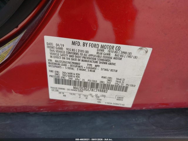 Продажа на аукционе авто 2019 Ford Ecosport Se, vin: MAJ3S2GE7KC298882, номер лота: 46028321