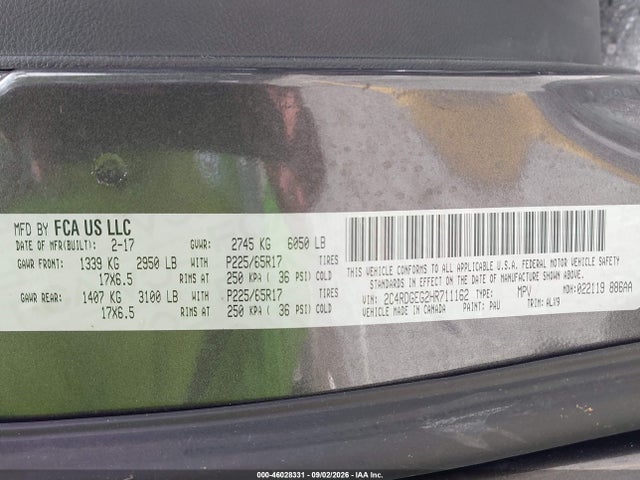 Aukcja sprzedaży 2017 Dodge Grand Caravan Gt, vin: 2C4RDGEG2HR711162, numer aukcji: 46028331