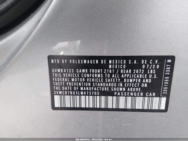 Продажа на аукционе авто 2020 Volkswagen Jetta 1.4t R-line/1.4t S/1.4t Se, vin: 3VWCB7BU3LM073703, номер лота: 46028335