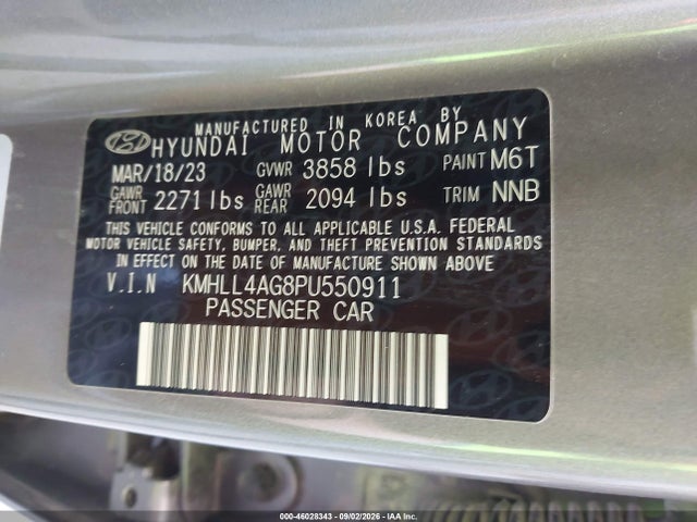 46028343 :رقم المزاد ، KMHLL4AG8PU550911 vin ، 2023 Hyundai Elantra Se مزاد بيع