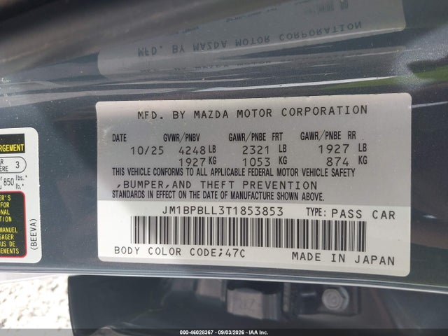 Продажа на аукционе авто 2026 Mazda Mazda3 2.5 S Carbon Edition, vin: JM1BPBLL3T1853853, номер лота: 46028367