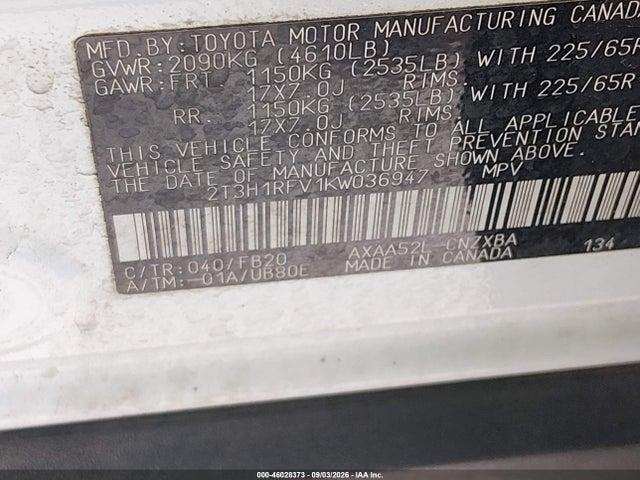 Toyota RAV4 LE 2019 2T3H1RFV1KW036947 Image 9