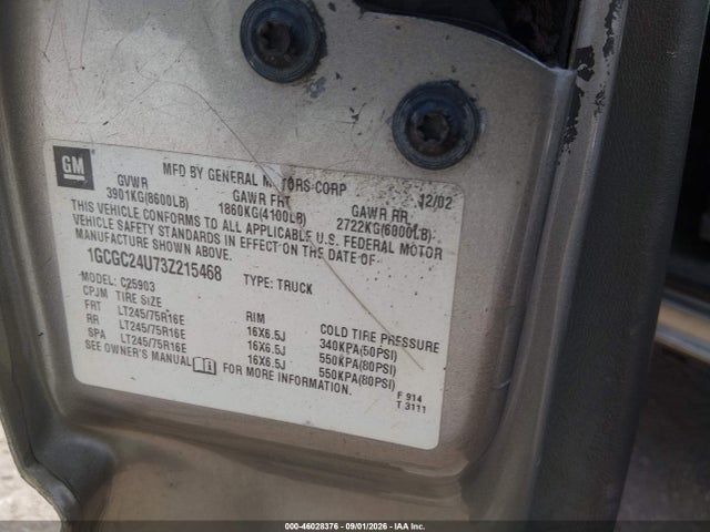 46028376 :رقم المزاد ، 1GCGC24U73Z215468 vin ، 2003 Chevrolet Silverado 2500 Work Truck مزاد بيع