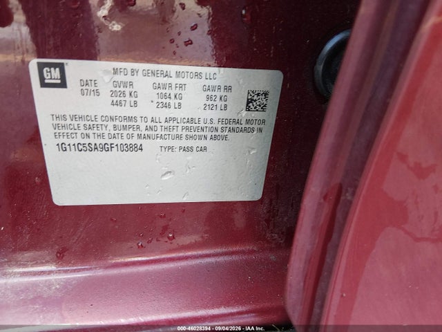Продажа на аукционе авто 2016 Chevrolet Malibu Limited Lt, vin: 1G11C5SA9GF103884, номер лота: 46028394