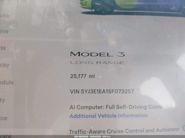 5YJ3E1EA1SF073257 Tesla Model 3 Long Range Rear-wheel Drive/standard Rear-wheel Drive