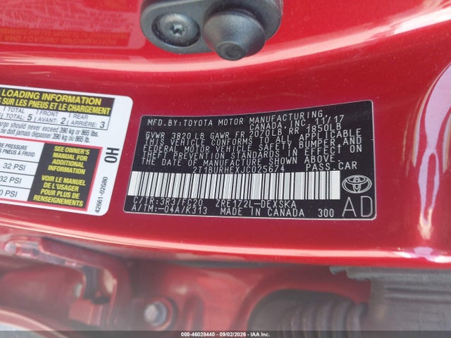 Продаж на аукціоні авто 2018 Toyota Corolla Se, vin: 2T1BURHEXJC025674, номер лоту: 46028440