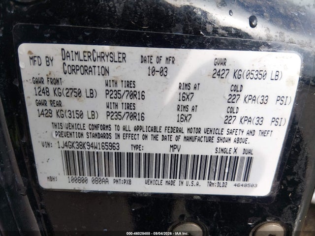 46028488 :رقم المزاد ، 1J4GK38K94W165963 vin ، 2004 Jeep Liberty Renegade مزاد بيع