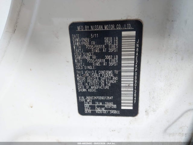 Продаж на аукціоні авто 2011 Nissan Quest Sl, vin: JN8AE2KP0B9012647, номер лоту: 46028492