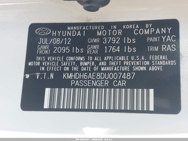 46028497 :رقم المزاد ، KMHDH6AE8DU007487 vin ، 2013 Hyundai Elantra Gs مزاد بيع