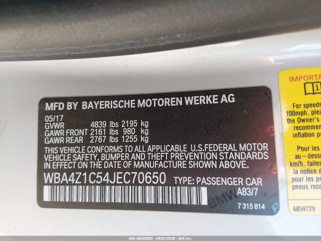 Продажа на аукционе авто 2018 Bmw 430i, vin: WBA4Z1C54JEC70650, номер лота: 46028502