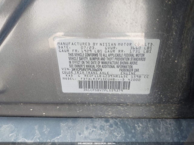 46028520 :رقم المزاد ، 3N1CP5BV7PL559379 vin ، 2023 Nissan Kicks S Xtronic Cvt مزاد بيع