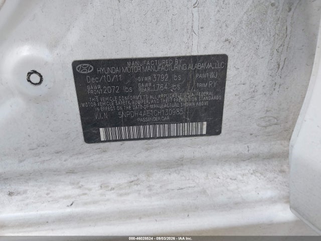 Продаж на аукціоні авто 2012 Hyundai Elantra Limited, vin: 5NPDH4AE1CH130985, номер лоту: 46028524