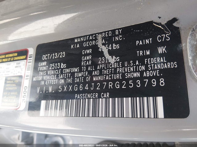 46028531 :رقم المزاد ، 5XXG64J27RG253798 vin ، 2024 Kia K5 Gt-line مزاد بيع
