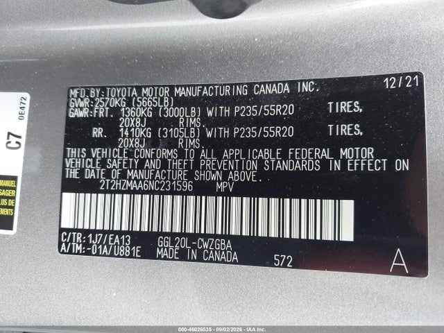 2022 Lexus Rx 350 მანქანა იყიდება აუქციონზე, vin: 2T2HZMAA6NC231596, აუქციონის ნომერი: 46028535