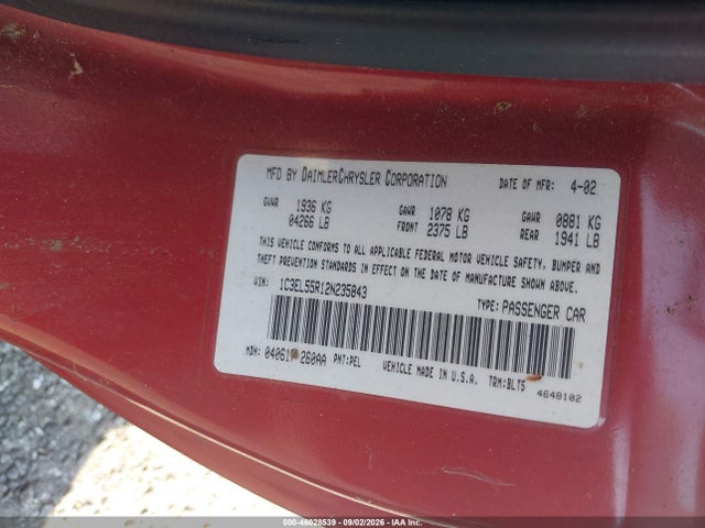 Aukcja sprzedaży 2002 Chrysler Sebring Lxi, vin: 1C3EL55R12N235843, numer aukcji: 46028539