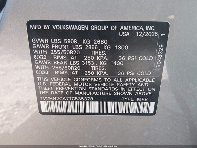 Продажа на аукционе авто 2026 Volkswagen Atlas Se With Technology, vin: 1V2HN2CA7TC535378, номер лота: 46028551